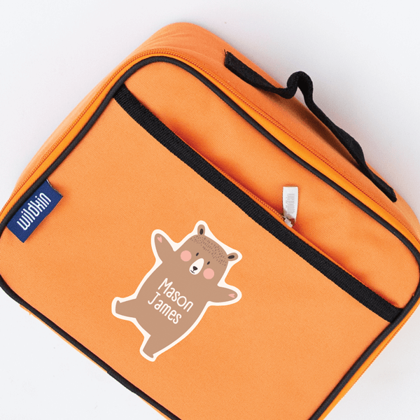 Dancing Bear Die Cut Name Label on Lunch Bag