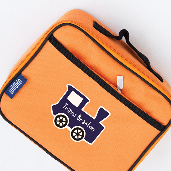 Kiddie Train Die Cut Name Label on Lunch Bag