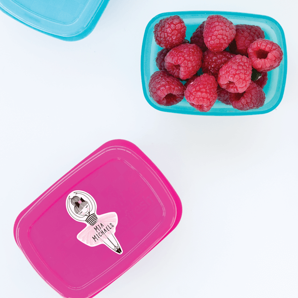 Ballerina Die Cut Name Label On Snack Box