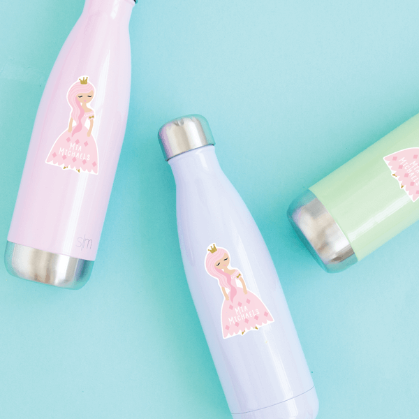 Little Princess Die Cut Labels on Reusable Water Bottles