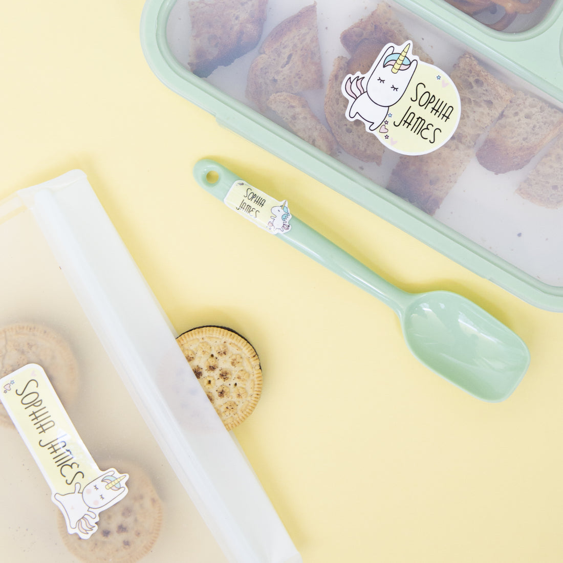 Yellow Unicorn Daycare Kiddie Pack On Food Containers