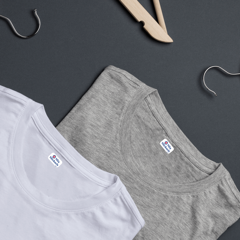Clothing mega pack labels on two shirts.