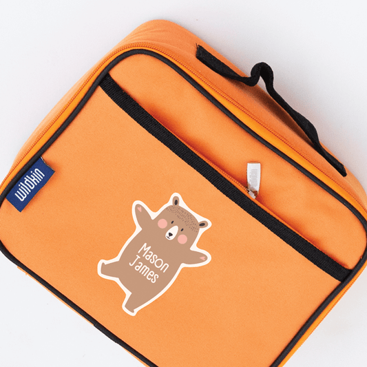 Dancing Bear Die Cut Name Label on Lunch Bag