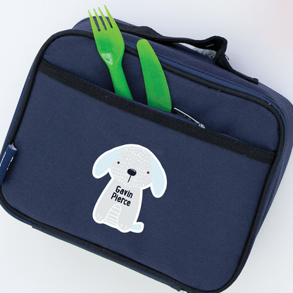 Puppy Die Cut Name Label on Lunch Bag