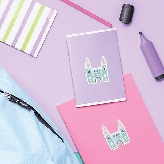 Fantasy Castle Die Cut Name Labels on School Notebooks
