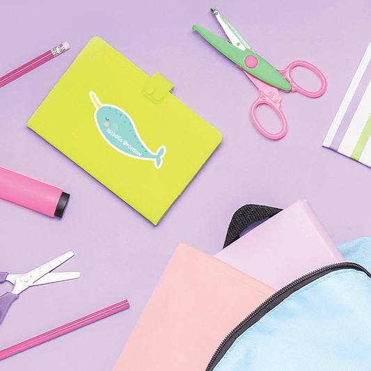 Narwhal Die Cut Name Label on School Supplies