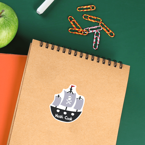 Pirate Ship Die Cut Name Label on School Notebook