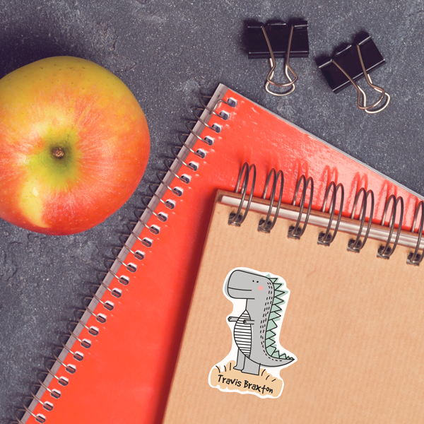 T-Rex Die Cut Name Label on School Notebooks