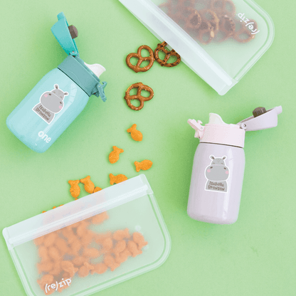 Happy Hippo Die Cut Name Labels on Reusable Water Bottles