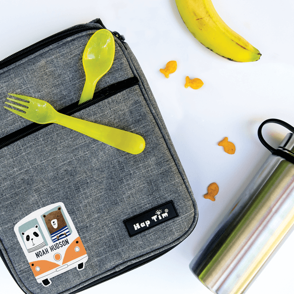 Little Adventure Die Cut Name Label on Lunch Bag