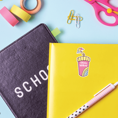 Soda Die Cut Name Label on School Notebook