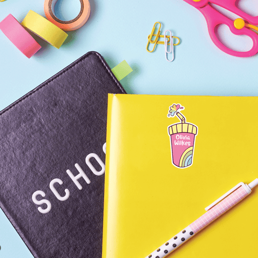 Soda Die Cut Name Label on School Notebook