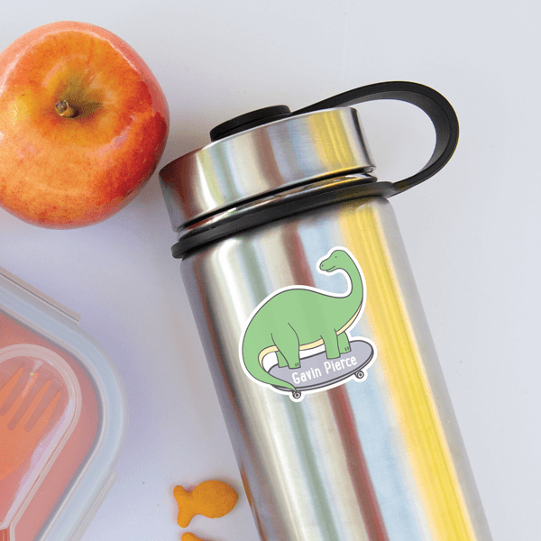 Skater Long Neck Die Cut Name Label on Reusable Water Bottle