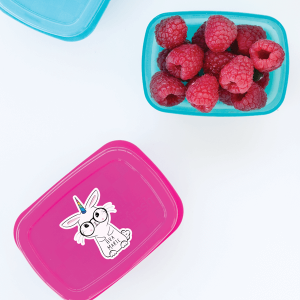 Unibunny Die Cut Name Label on Snack Container