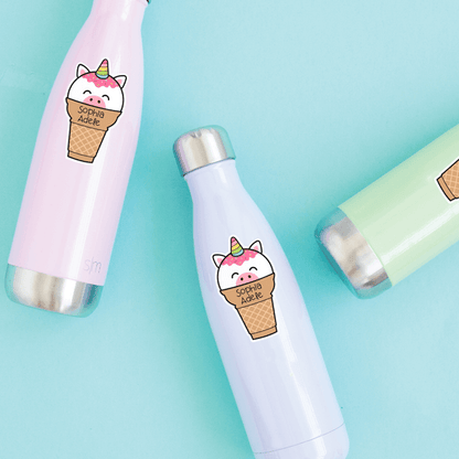 Piggycorn Die Cut Name Labels on Reusable Water Bottles