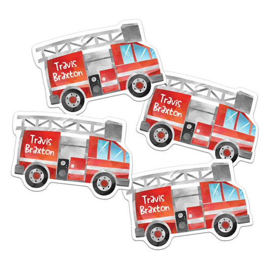 Fire Engine Die Cut Name Labels