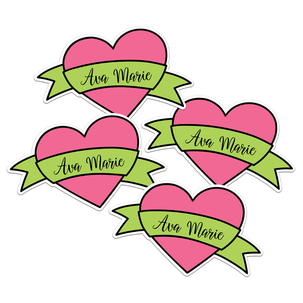 Ribbon Heart Die Cut Name Labels