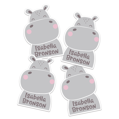 Happy Hippo Die Cut Name Labels