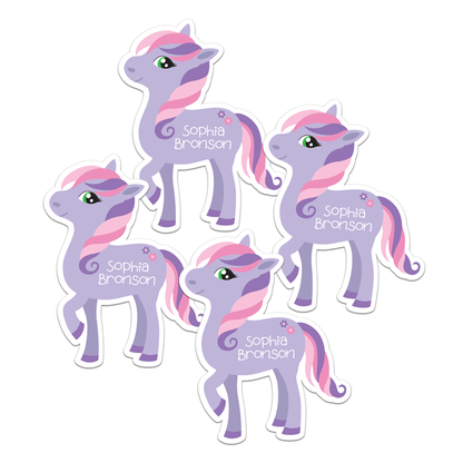 Purple Pony Die Cut Name Labels
