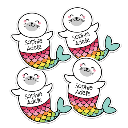 Mermaid Seal Die Cut Name Labels