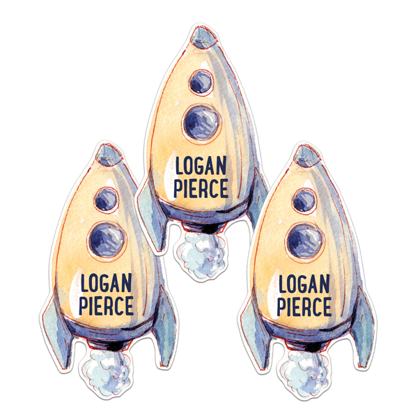 Watercolor Rocket Die Cut Name Labels