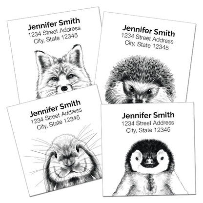 Black and White Animal Return Address Labels