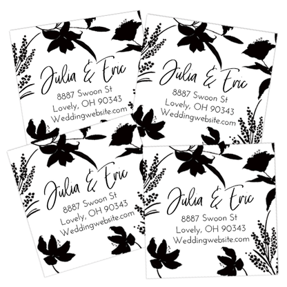 Monochrome Flowers Return Address Labels