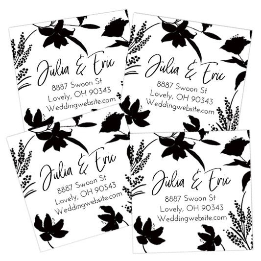 Monochrome Flowers Return Address Labels